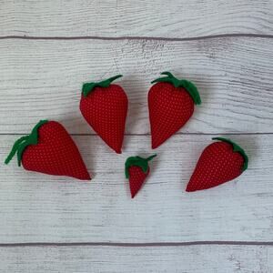 Handmade Strawberry Set of 5 Fabric and Felt Polka Dot Decorative Pincushions
